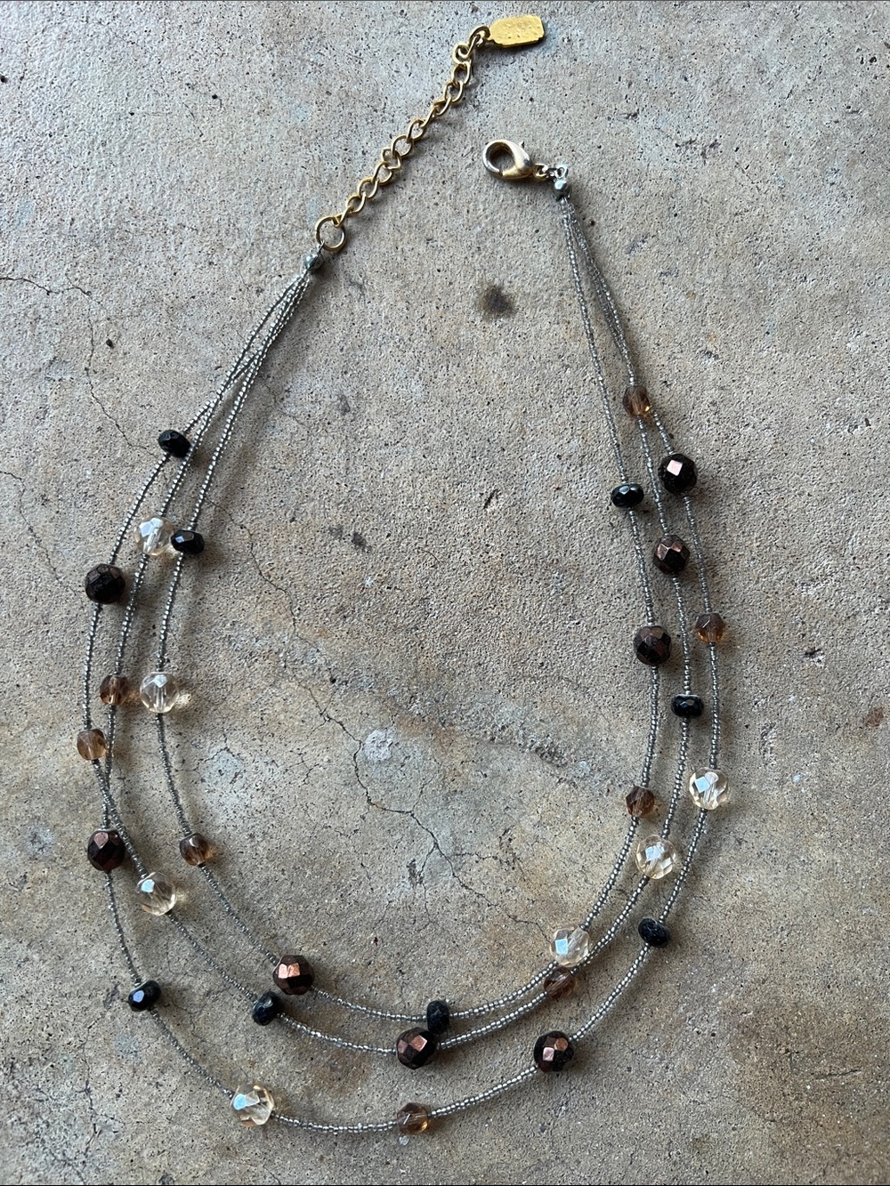 Multi-Strand Beaded Women's Necklace in Brown, Clear, and Black